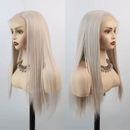 Grey White 13*6 Kanekalon Synthetic  Lace Front Straight Wig YLFJ6005
