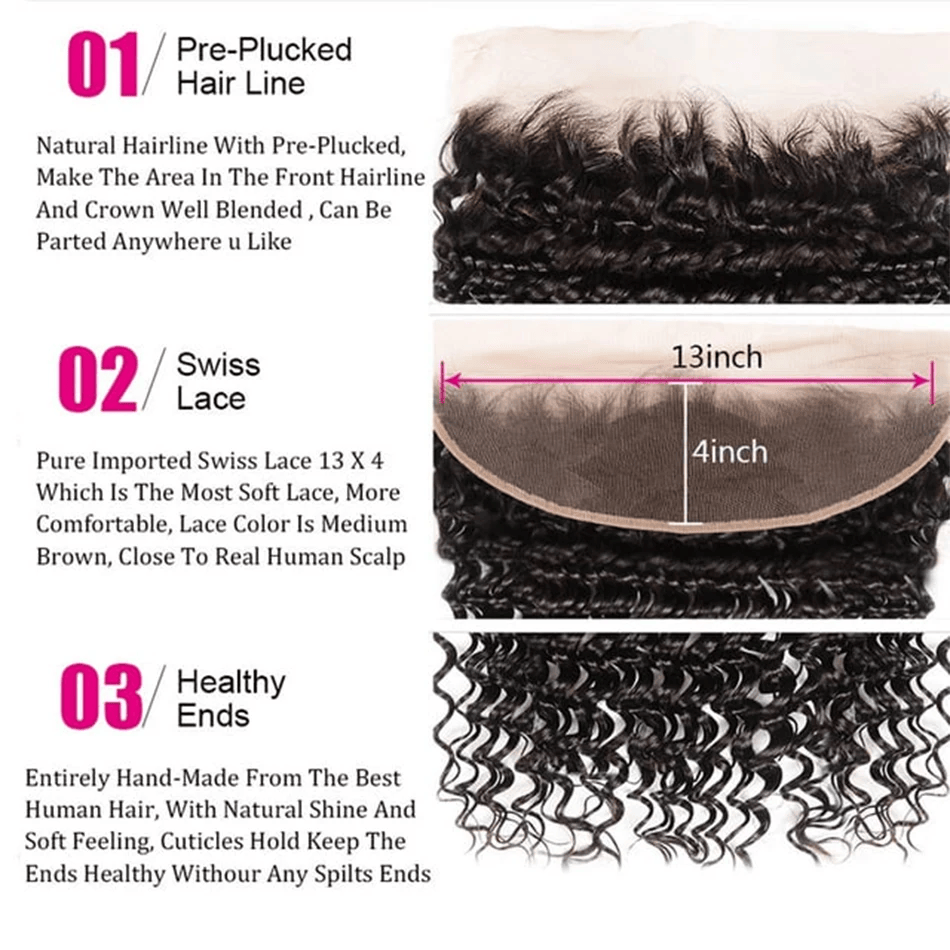 SL'HAIR 13*4 Invisible Real HD Lace Closure with 3 Bundles 100% Human Hair Deep Wave