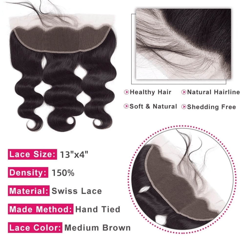 SL'HAIR 13*4 Invisible Real HD Lace Closure with 3 Bundles 100% Human Hair Body Wave