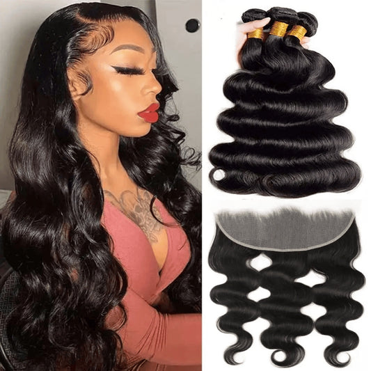 SL'HAIR 13*4 Invisible Real HD Lace Closure with 3 Bundles 100% Human Hair Body Wave
