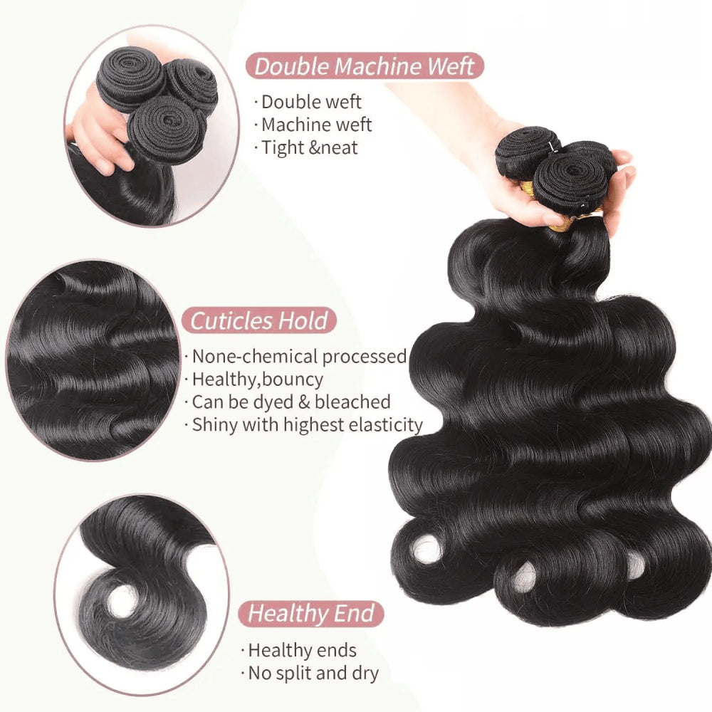 SL'HAIR 13*4 Invisible Real HD Lace Closure with 3 Bundles 100% Human Hair Body Wave