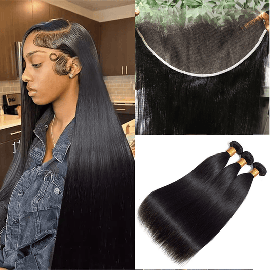 SL'HAIR 13*6 Invisible Real HD Lace Closure with 3 Bundles Straight