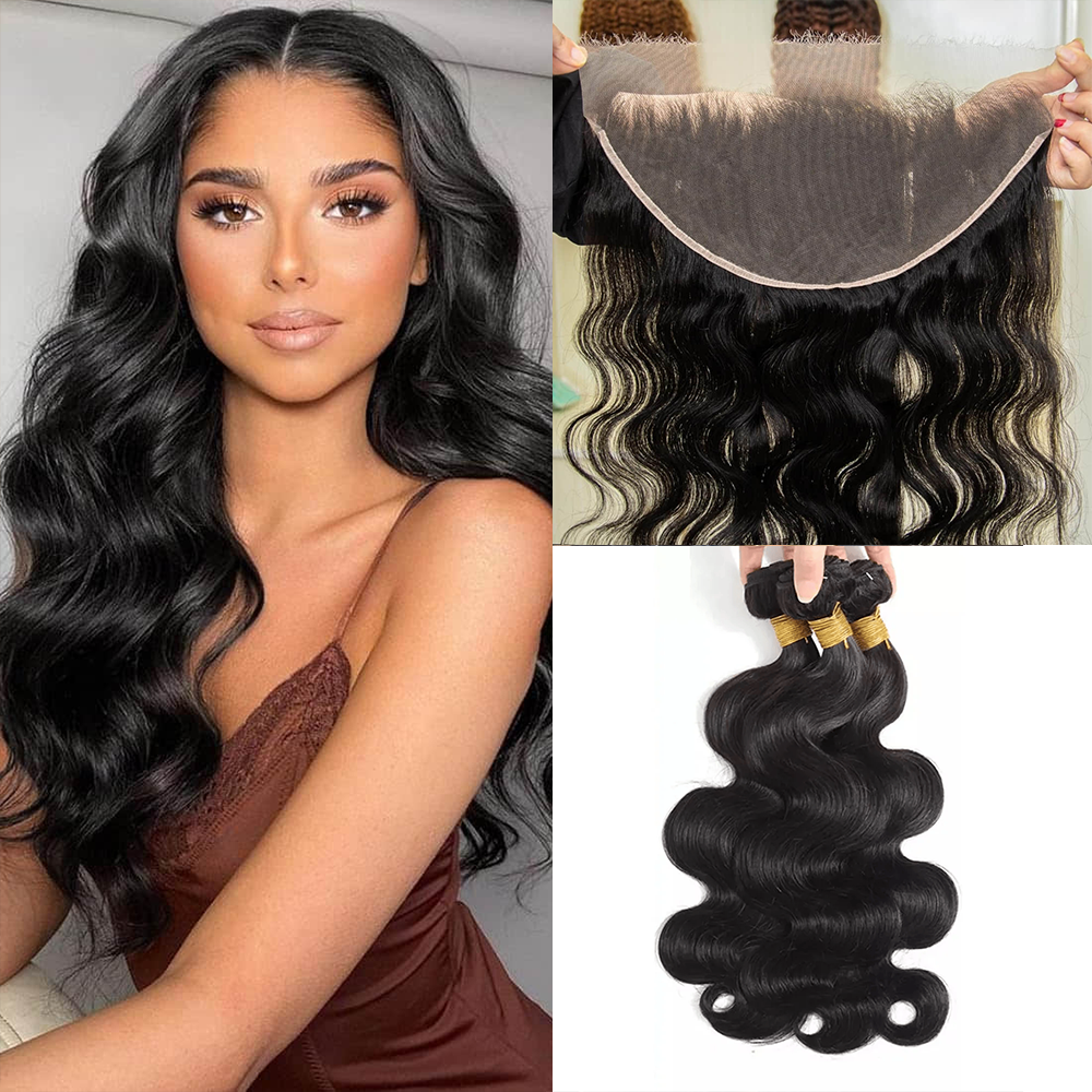 SL'HAIR 13*6 Invisible Real HD Lace Closure with 3 Bundles Body Wave