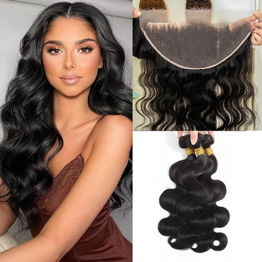 SL'HAIR 13*6 Invisible Real HD Lace Closure with 3 Bundles Body Wave