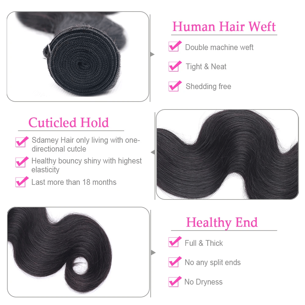 SL'HAIR 3Pcs 1B Color Wave Bundles 100% Human Remy Hair
