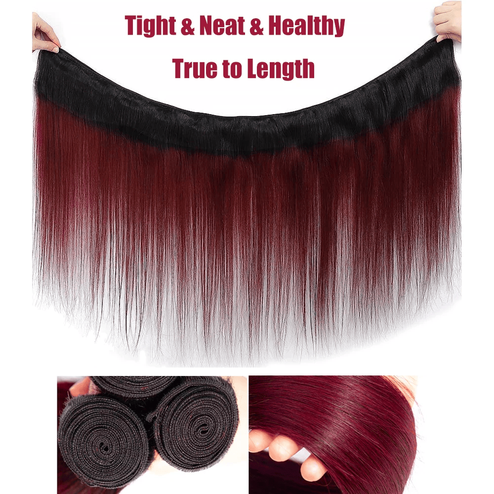 SL'HAIR 3Pcs 1BT99J Ombre Color Straight Bundles 100% Human Remy Hair