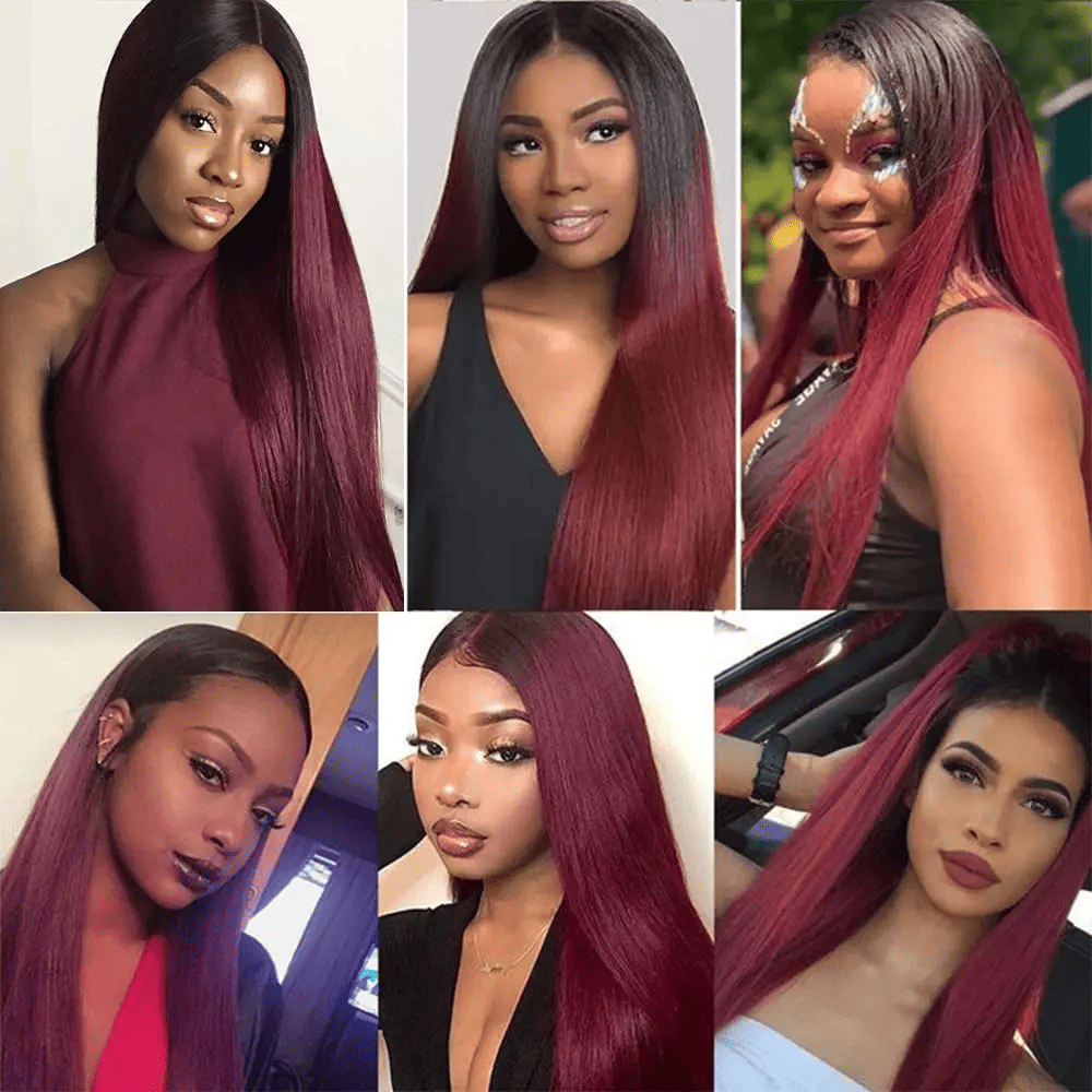 SL'HAIR 3Pcs 1BT99J Ombre Color Straight Bundles 100% Human Remy Hair