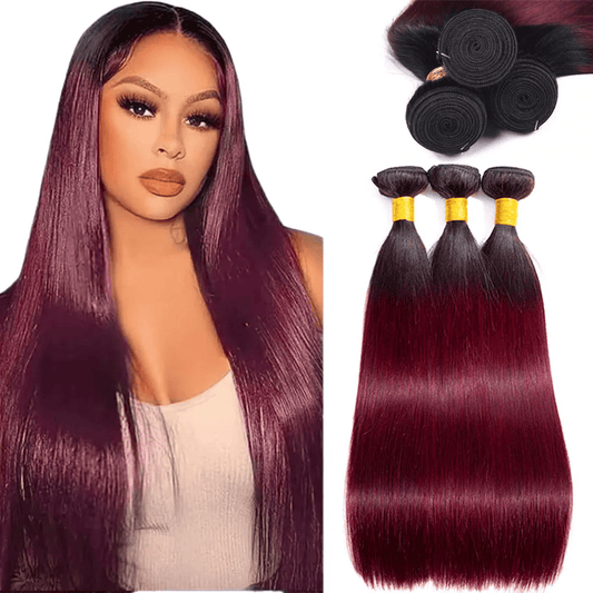 SL'HAIR 3Pcs 1BT99J Ombre Color Straight Bundles 100% Human Remy Hair