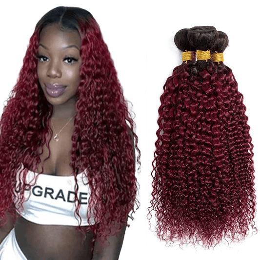 SL'HAIR 3Pcs 1BT99J Ombre Color Curly Bundles 100% Human Remy Hair