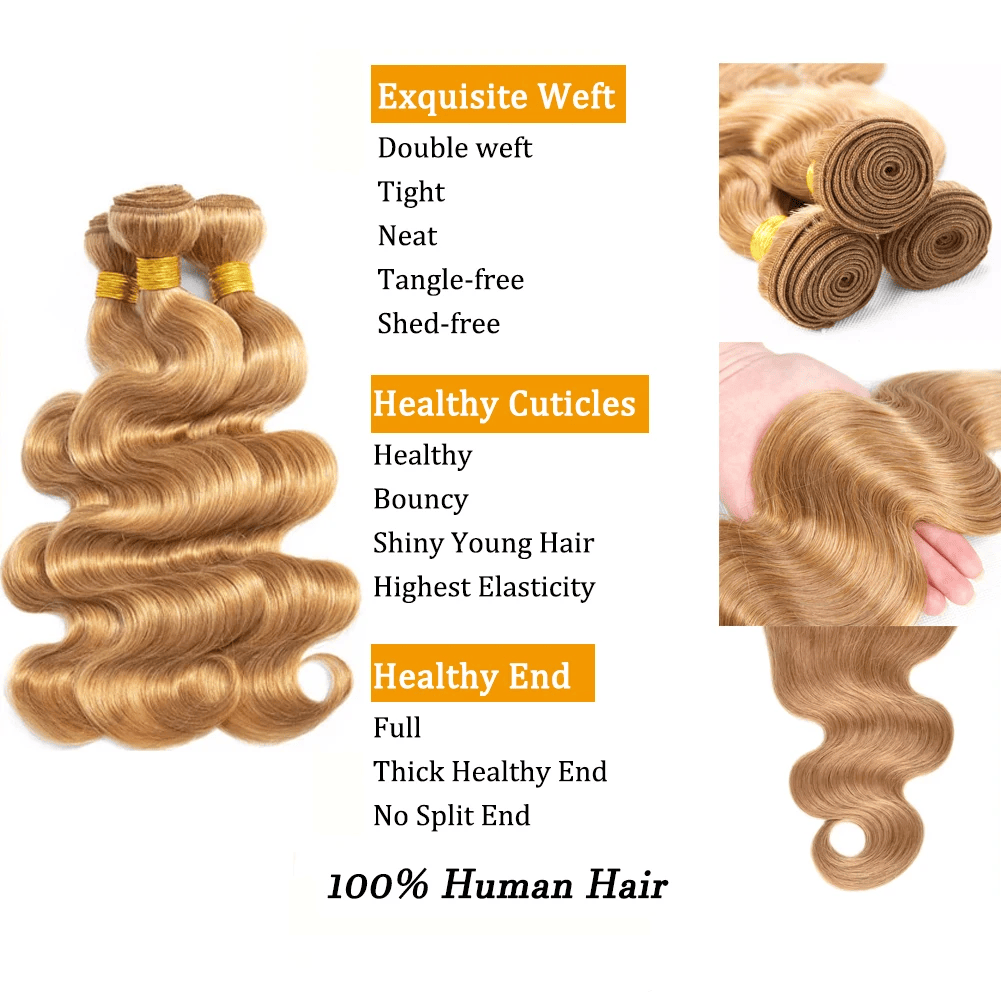 SL'HAIR 3Pcs 27# Blonde Color Wave Bundles 100% Human Remy Hair