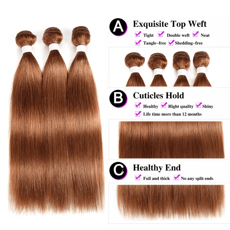 SL'HAIR 3Pcs 30# Color Straight Bundles 100% Human Remy Hair
