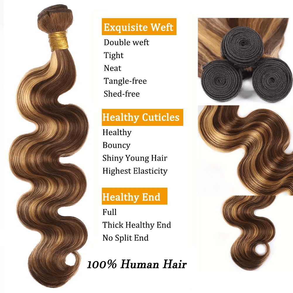 SL'HAIR 3Pcs 4-27 Highlignt Color Wave Bundles 100% Human Remy Hair