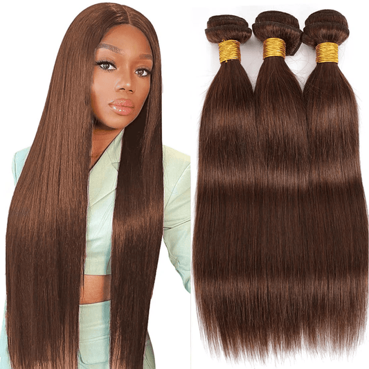 SL'HAIR 3Pcs 4# Brown Color Straight Bundles 100% Human Remy Hair
