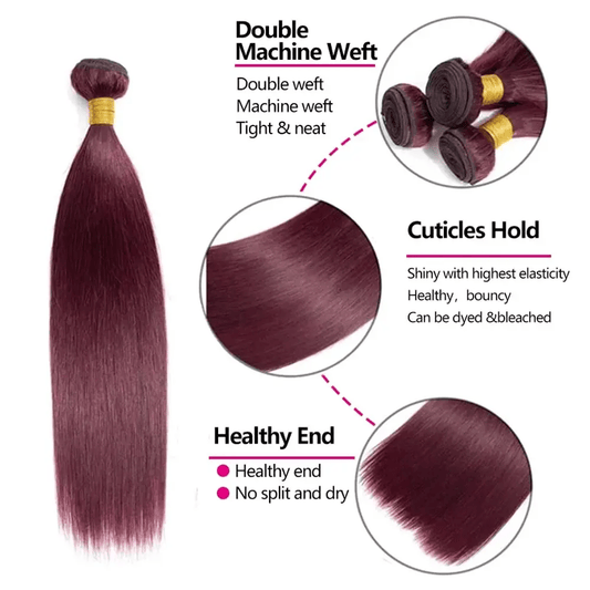 SL'HAIR 3Pcs 99J Color Straight Bundles 100% Human Remy Hair