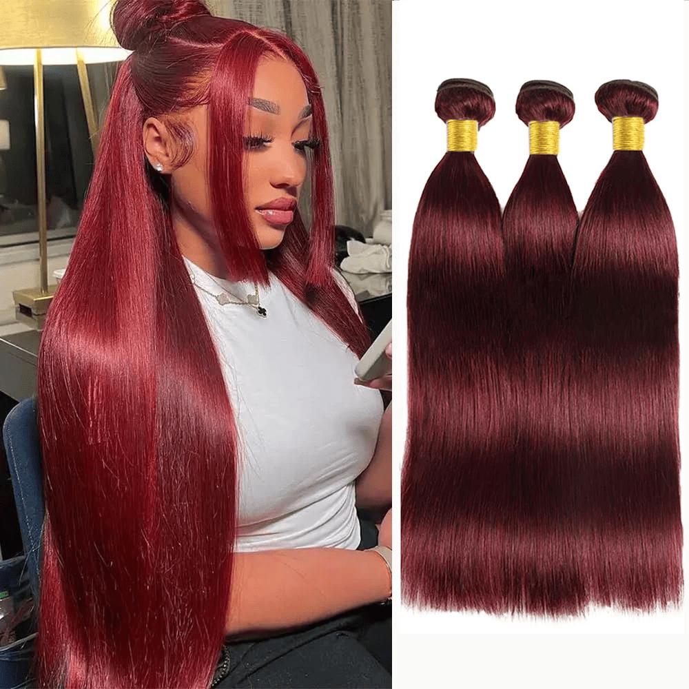 SL'HAIR 3Pcs 99J Color Straight Bundles 100% Human Remy Hair