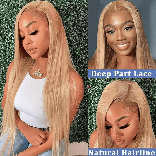 SL'HAIR 27# Honey Blonde Color Real HD Lace 13*4/13*6 Frontal Wig Straight Pre Plucked