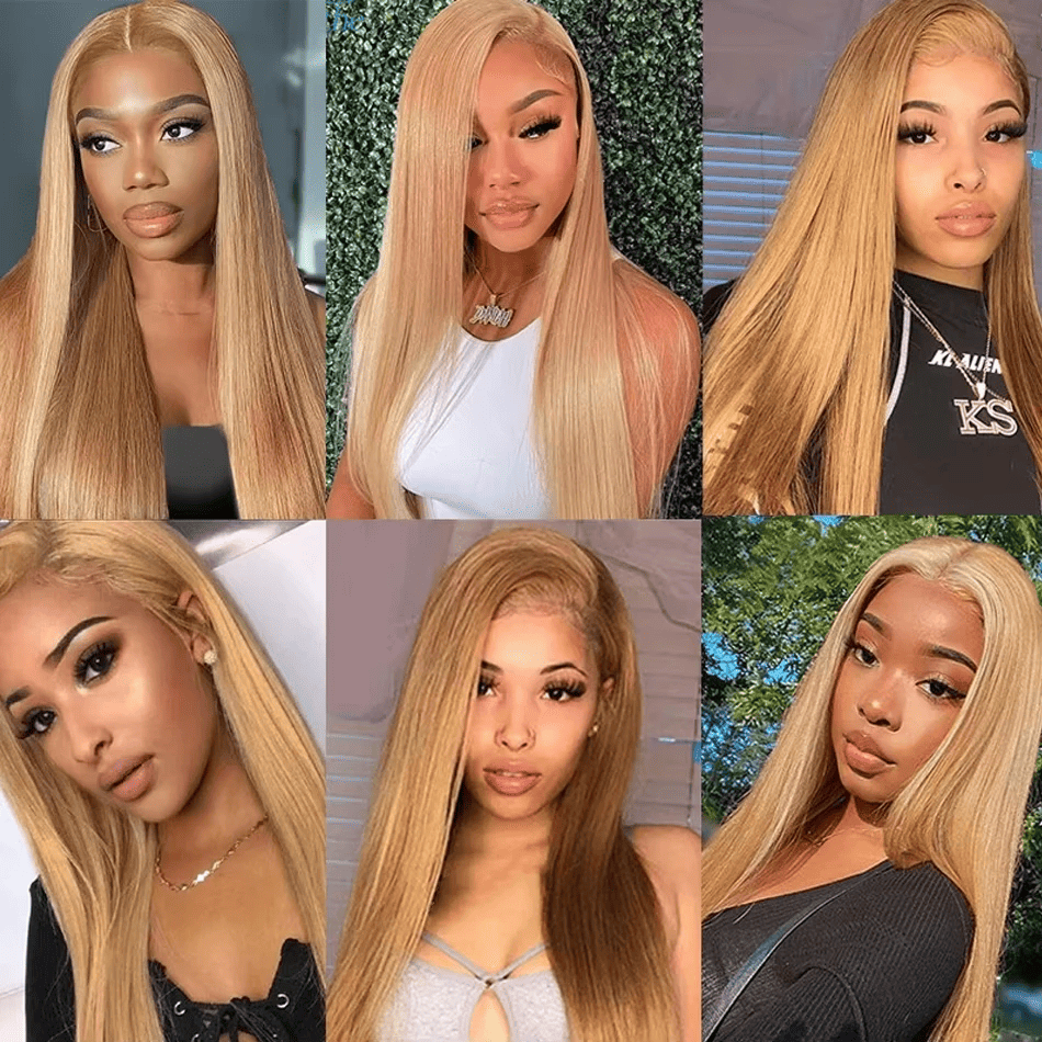 SL'HAIR 27# Honey Blonde Color Real HD Lace 13*4/13*6 Frontal Wig Straight Pre Plucked