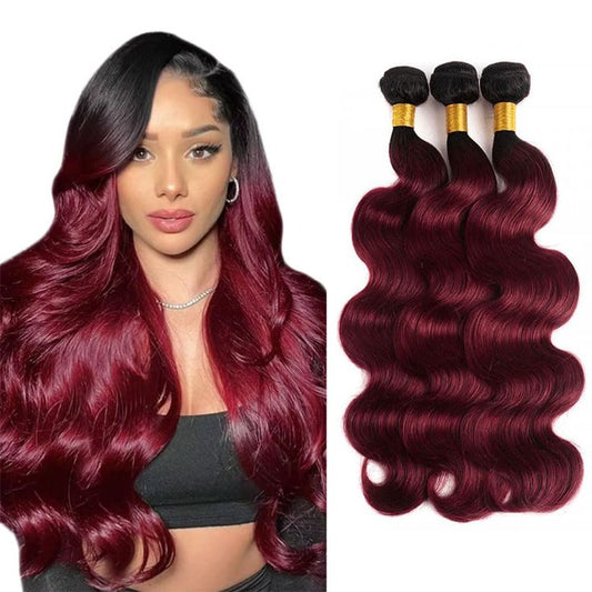 SL'HAIR 3Pcs 1BT99J Ombre Color Wave Bundles 100% Human Remy Hair