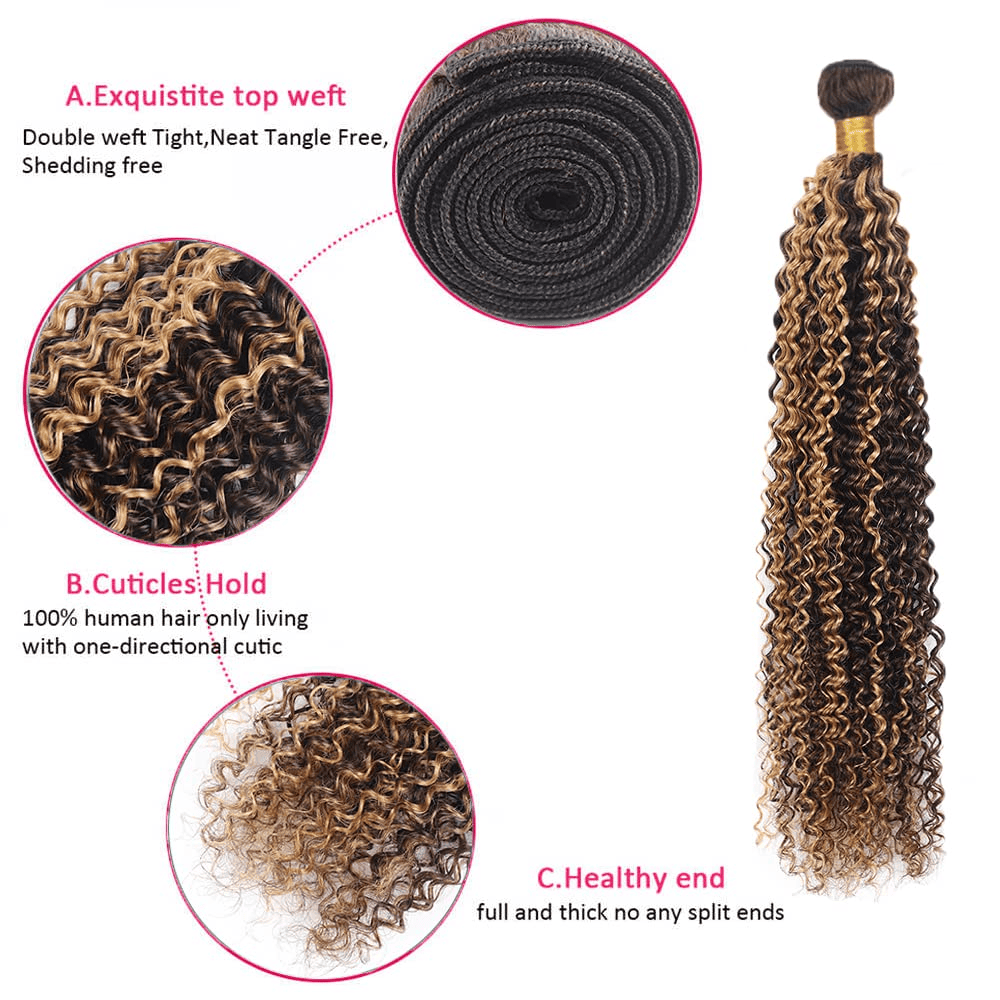 SL'HAIR 3Pcs 4-27 Highlight Ombre Color Curly Bundles 100% Human Remy Hair