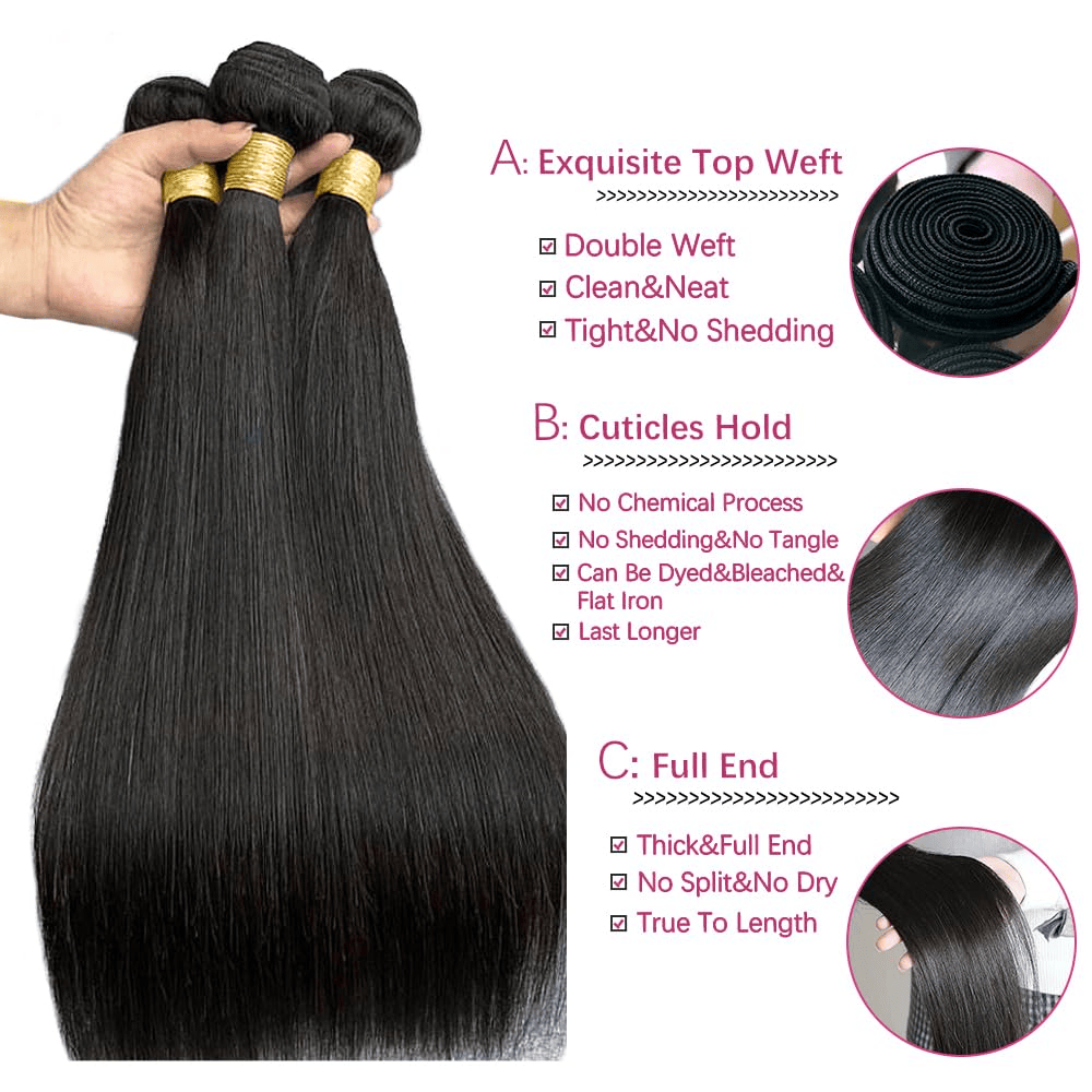 SL'HAIR 5x5 Invisible Real HD Lace Closure with 3 Bundles 100% Human Hair Straight