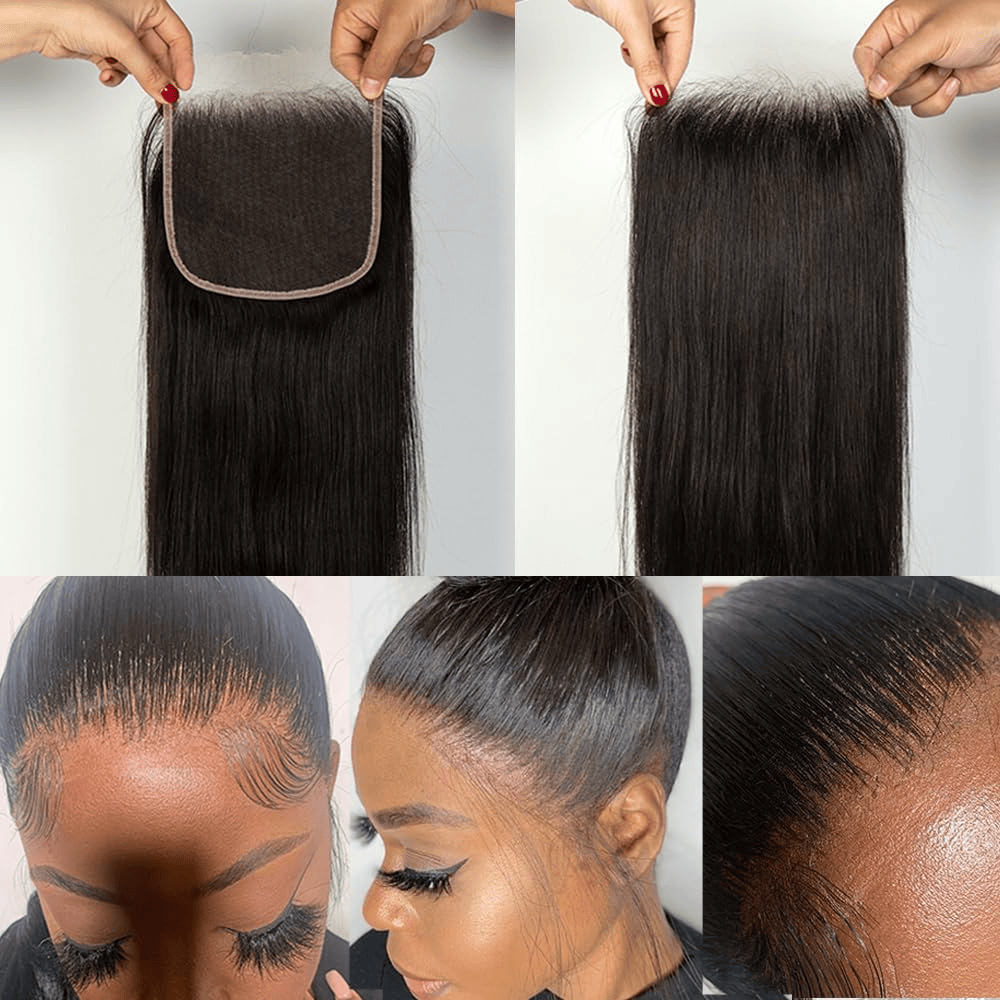 SL'HAIR 5x5 Invisible Real HD Lace Closure with 3 Bundles 100% Human Hair Straight