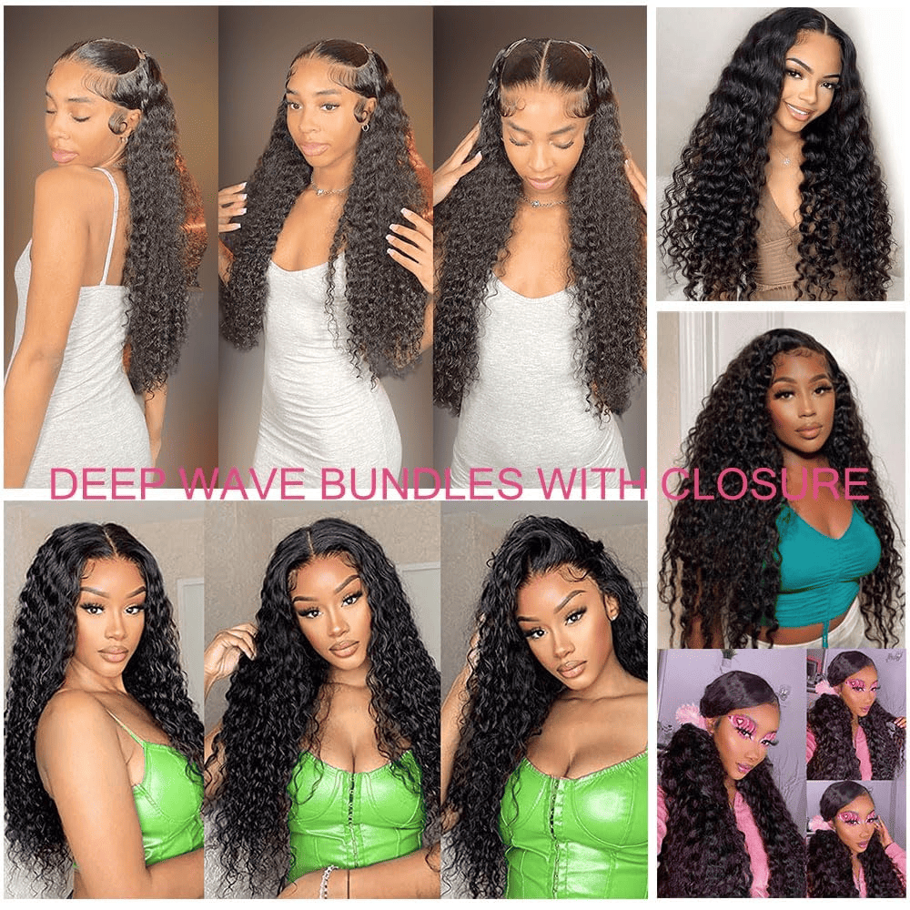 SL'HAIR 5x5 Invisible Real HD Lace Closure with 3 Bundles 100% Human Hair deep Wave