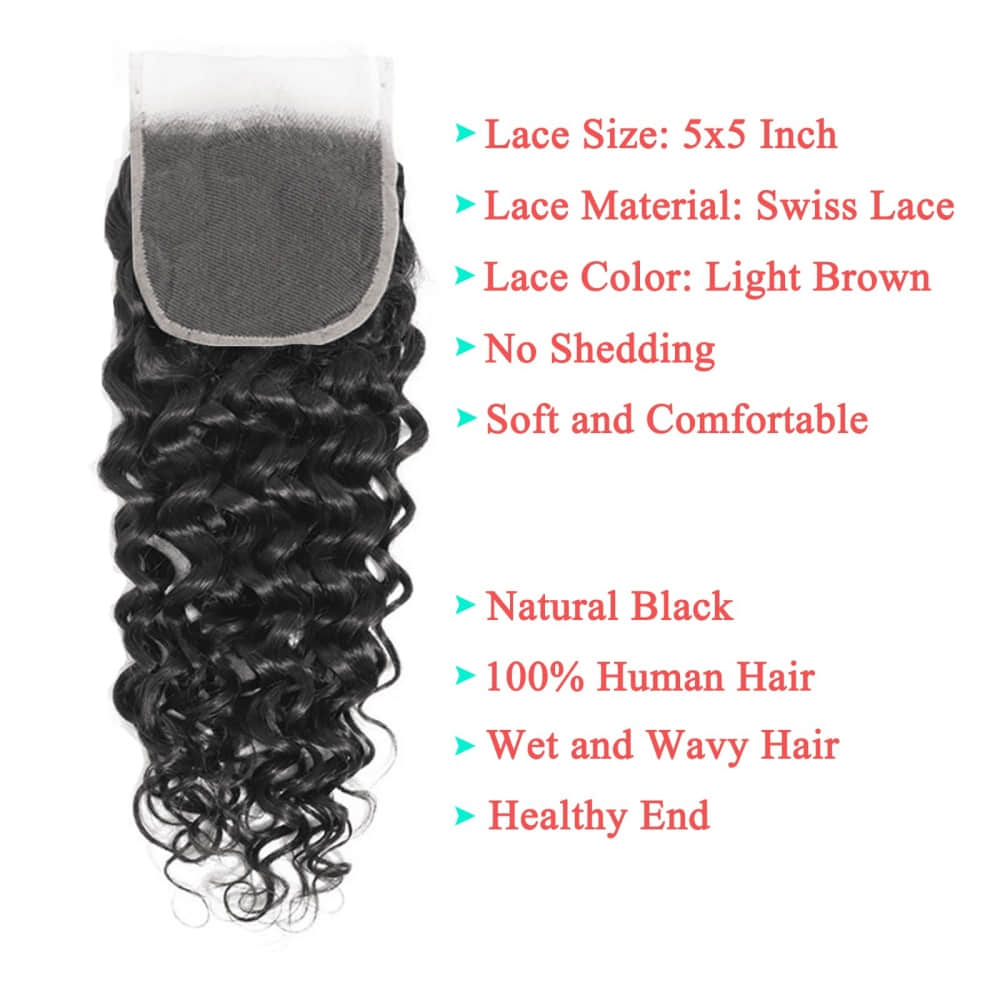 SL'HAIR 5x5 Invisible Real HD Lace Closure with 3 Bundles 100% Human Hair Water Wave