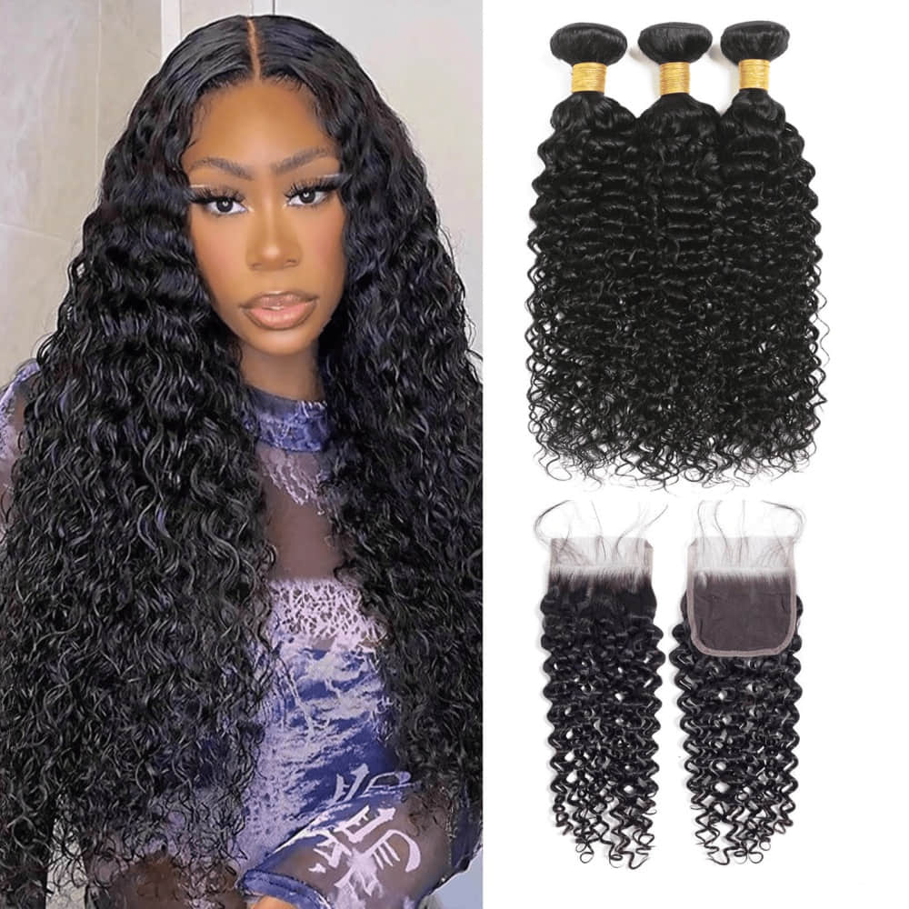 SL'HAIR 5x5 Invisible Real HD Lace Closure with 3 Bundles 100% Human Hair Water Wave