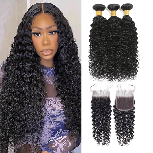 SL'HAIR 5x5 Invisible Real HD Lace Closure with 3 Bundles 100% Human Hair Water Wave