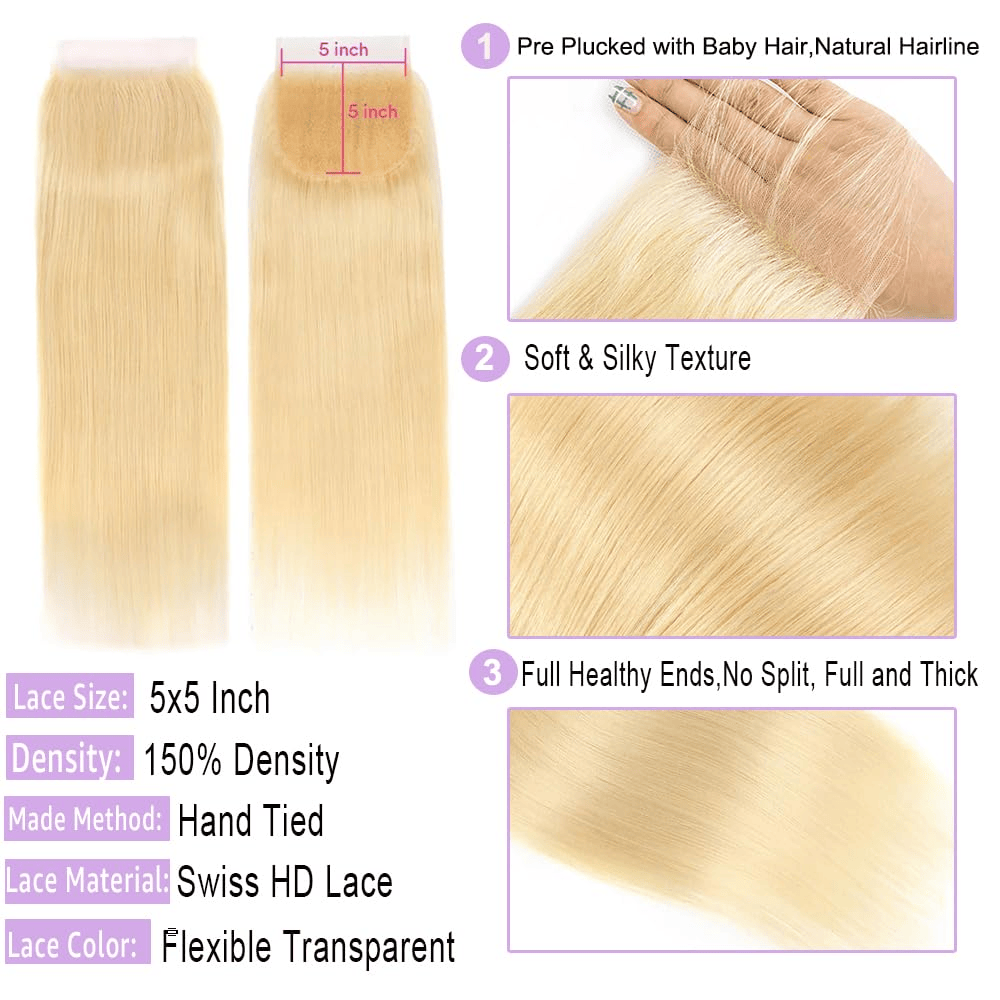 SL'HAIR 613 Blonde Lace Closure And Frontal Real HD Lace
