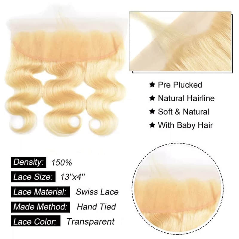 SL'HAIR 613# 13*4 Invisible Real HD Lace Closure with 3 Bundles 100% Human Hair Body Wave
