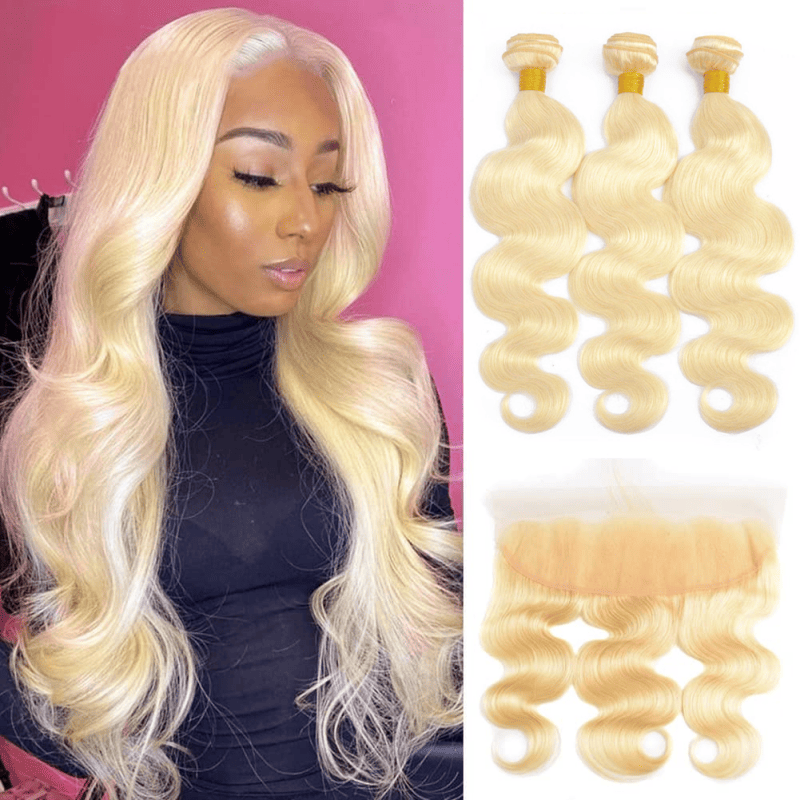 SL'HAIR 613# 13*4 Invisible Real HD Lace Closure with 3 Bundles 100% Human Hair Body Wave