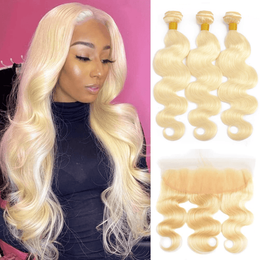 SL'HAIR 613# 13*4 Invisible Real HD Lace Closure with 3 Bundles 100% Human Hair Body Wave