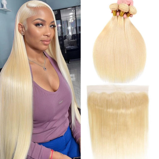 SL'HAIR 613# 13*4 Invisible Real HD Lace Closure with 3 Bundles 100% Human Hair Straight