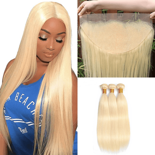SL'HAIR 613# 13*6 Invisible Real HD Lace Closure with 3 Bundles 100% Human Hair Straight