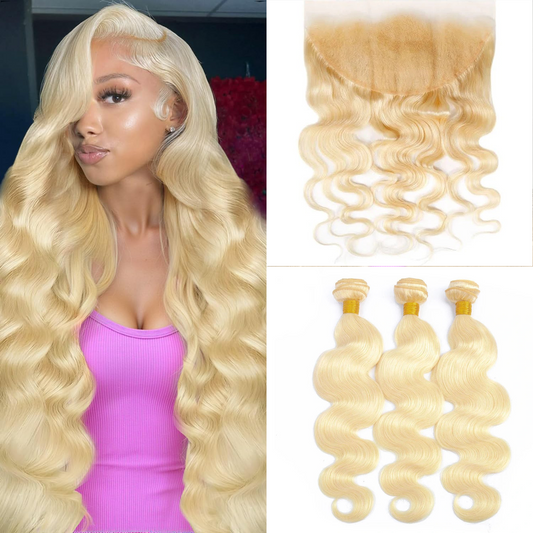 SL'HAIR 613# 13*6 Invisible Real HD Lace Closure with 3 Bundles 100% Human Hair Body Wave