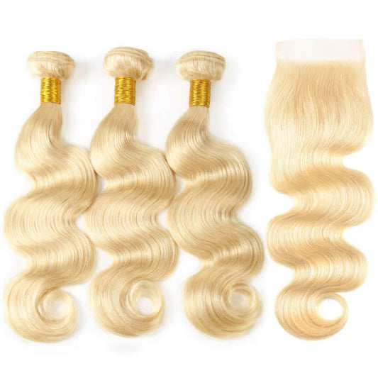 SL'HAIR 613# 5x5 Invisible Real HD Lace Closure with 3 Bundles 100% Human Hair Body Wave