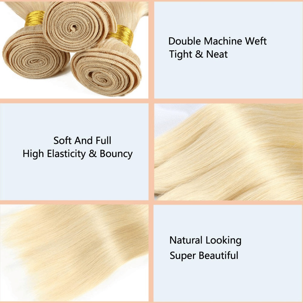 SL'HAIR 613# 5x5 Invisible Real HD Lace Closure with 3 Bundles 100% Human Hair Straight