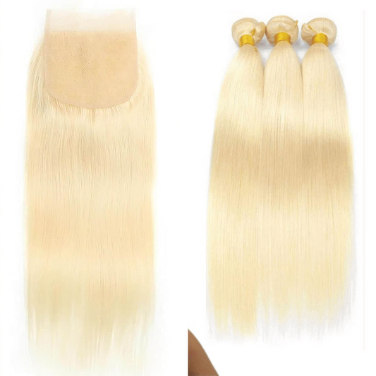 SL'HAIR 613# 5x5 Invisible Real HD Lace Closure with 3 Bundles 100% Human Hair Straight