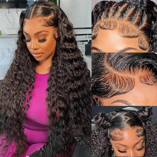 SL'HAIR 1B# Black Color Real HD 5*5&6*6 Lace Closure Wig Water Wave Pre Plucked