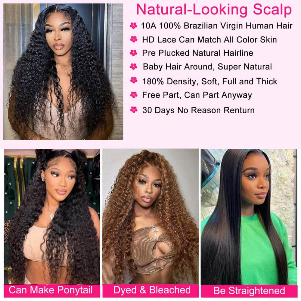 SL'HAIR 1B# Black Color Real HD 5*5&6*6 Lace Closure Wig Water Wave Pre Plucked