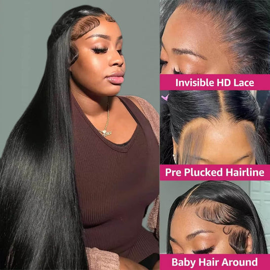 SL'HAIR 1B# Black Color Real HD 5*5&6*6 Lace Closure Wig Straight Pre Plucked