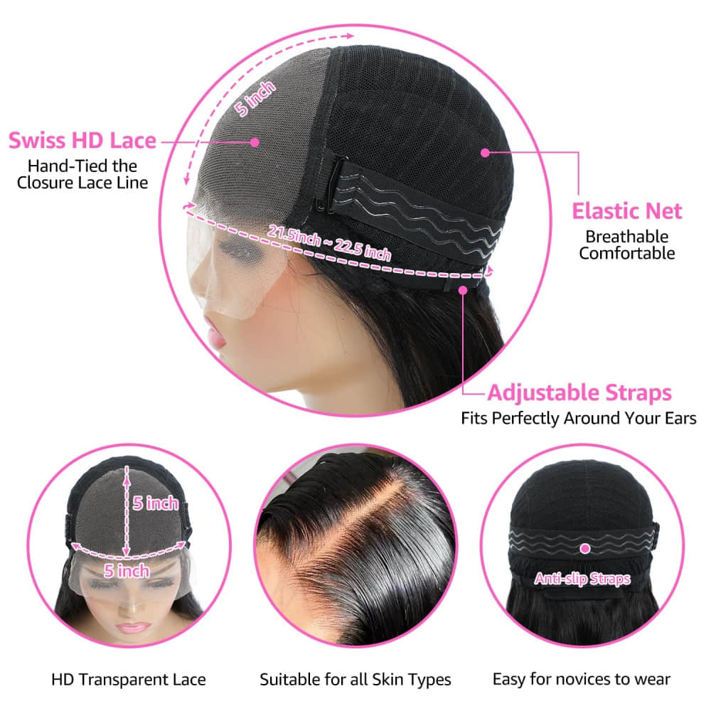 SL'HAIR 1B# Black Color Real HD 5*5&6*6 Lace Closure Wig Straight Pre Plucked