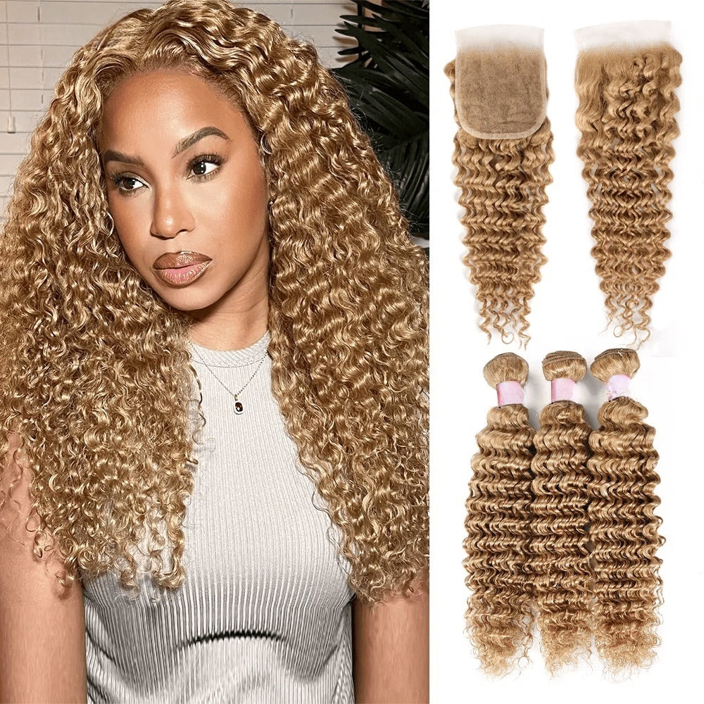 SL'HAIR 3Pcs 27# Blonde Color Wave Bundles 100% Human Remy Hair