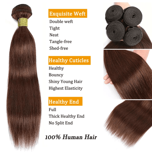 SL'HAIR 3Pcs 4# Brown Color Straight Bundles 100% Human Remy Hair