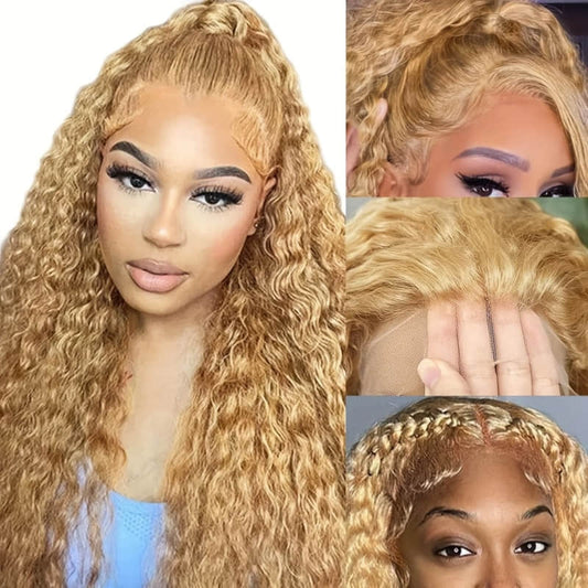 SL'HAIR 27# Blonde Color Real HD Lace 13*4/13*6 Frontal Wig Water Wave Pre Plucked