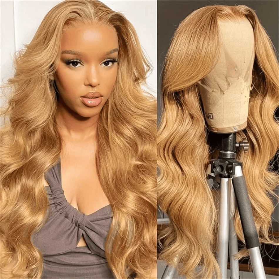 SL'HAIR 27# Honey Blonde Color Real HD Lace 13*4/13*6 Frontal Wig Body Wave Pre Plucked