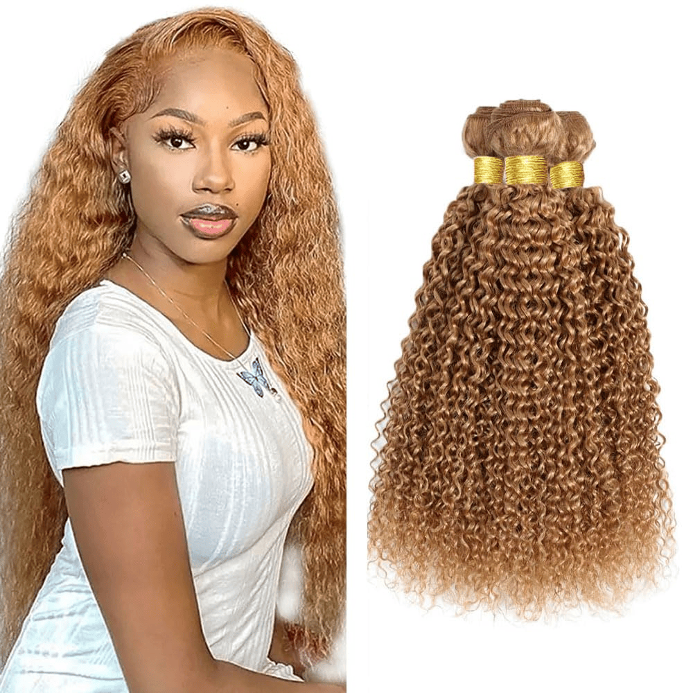 SL'HAIR 3Pcs 27# Blonde Color Curly Bundles 100% Human Remy Hair