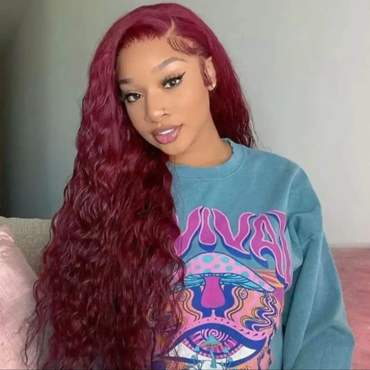 SL'HAIR 99J# Color Real HD 5*5&6*6 Lace Closure Wig Water Wave Pre Plucked