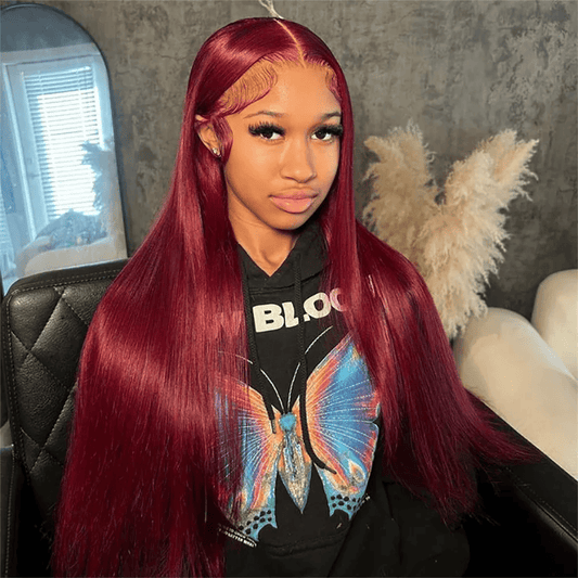 SL'HAIR 99J# Color Real HD 5*5&6*6 Lace Closure Wig Straight Pre Plucked